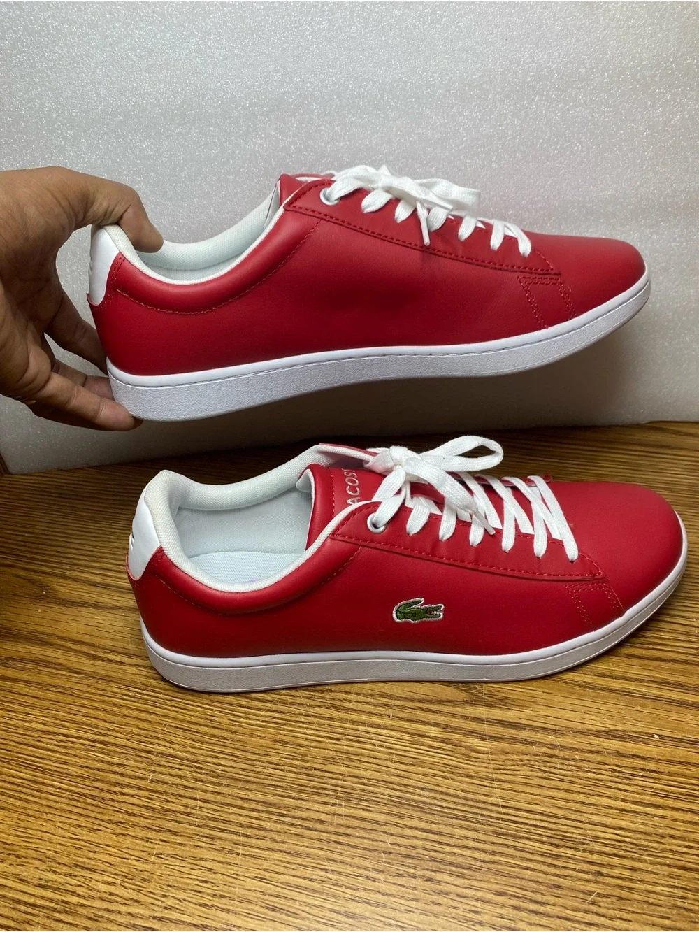 Lacoste Hydez Leather Sneakers Shoes Red White Mens Size 10.5 New No Box